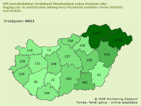 GPS koordinátákkal rendelkező fészekadatok száma összesen (db) ::: 2013.04.28.