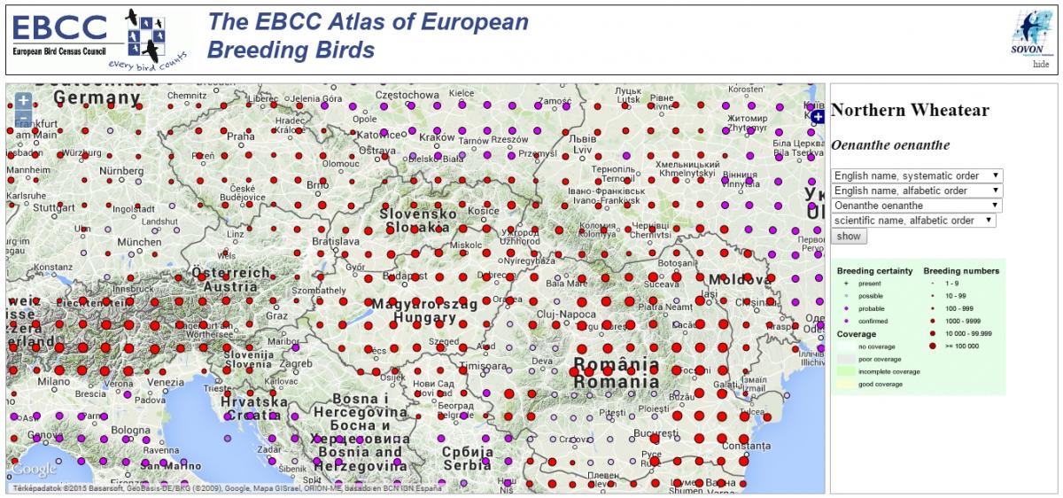 Természetesen az 1997-ben megjelent első Európai Madáratlasz (EBCC Atlas of European Breeding Birds) adatbázisa még ma is elérhető. A képre kattintva máris ott leszel!