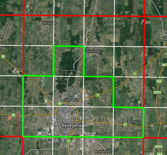 Az EU51 kódú 10*10 km-es UTM négyzeten belül a zölddel körberajzolt 8 db 2.5*2.5 km-es négyzetben végeztem az idén MAP és MMM felméréseket. Némelyikben már több bejárást is tartottam. (A most következő egy hétben az északi területeket célzom majd meg.)
