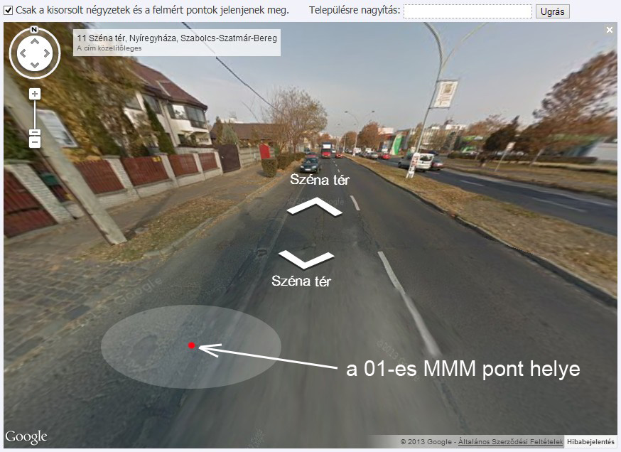 A 01-es pont és környezete az MMM adatbázis térképén, utcanézet módban. 